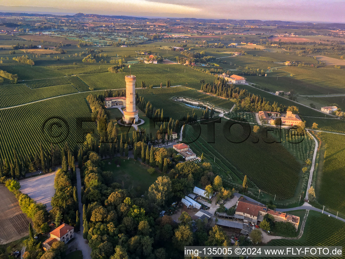 Luftaufnahme von Torre di San Martino della Battagli im Ortsteil Chiodino in Desenzano del Garda im Bundesland Brescia, Italien