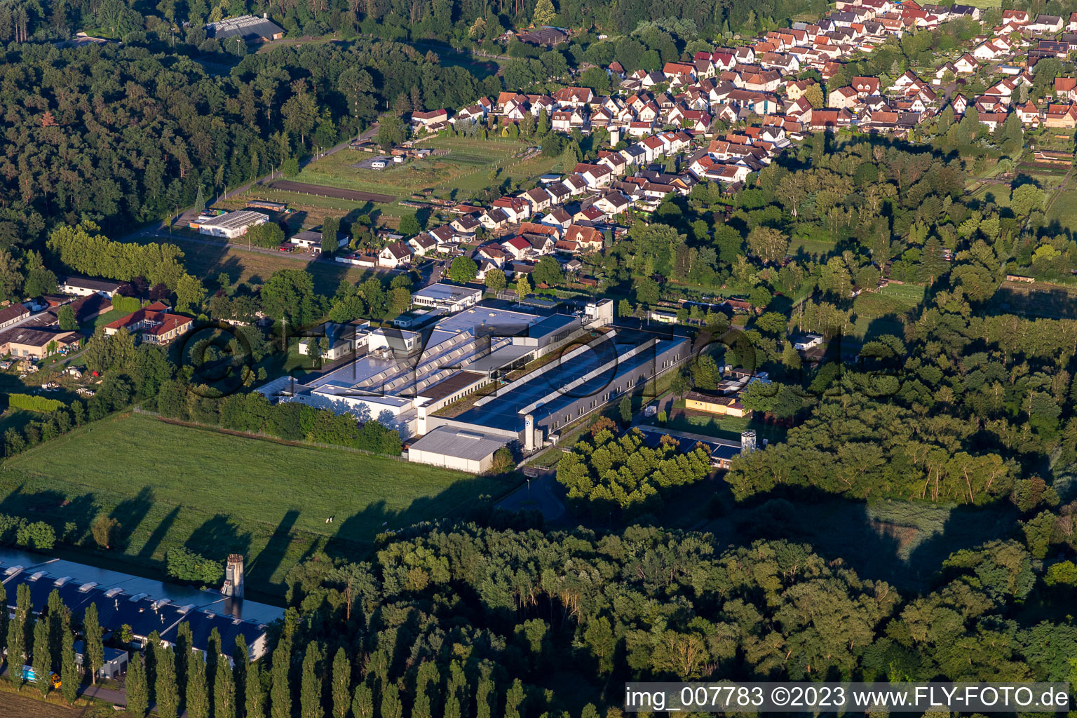 Gebäude und Produktionshallen auf dem Werksgelände des Unternehmens Webasto Mechatronics an der Industriestraße in Schaidt in Wörth am Rhein im Bundesland Rheinland-Pfalz, Deutschland
