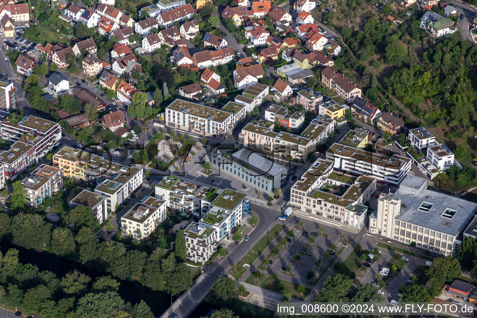 Luftbild von Gewerbegebiet und Firmenansiedlung Alte Weberei mit Egeria GmbH und Bär-Tiger-Wolf in Tübingen im Bundesland Baden-Württemberg, Deutschland