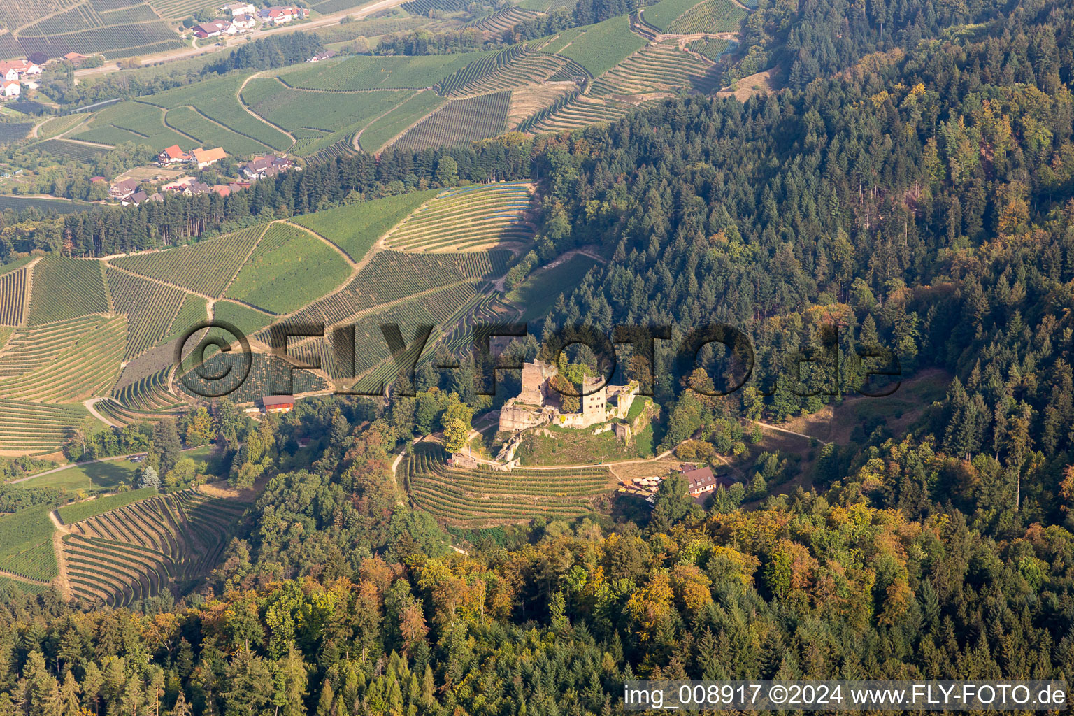 Ruine und Mauerreste der ehemaligen Burganlage Schauenburg in Oberkirch im Ortsteil Wolfhag im Bundesland Baden-Württemberg, Deutschland