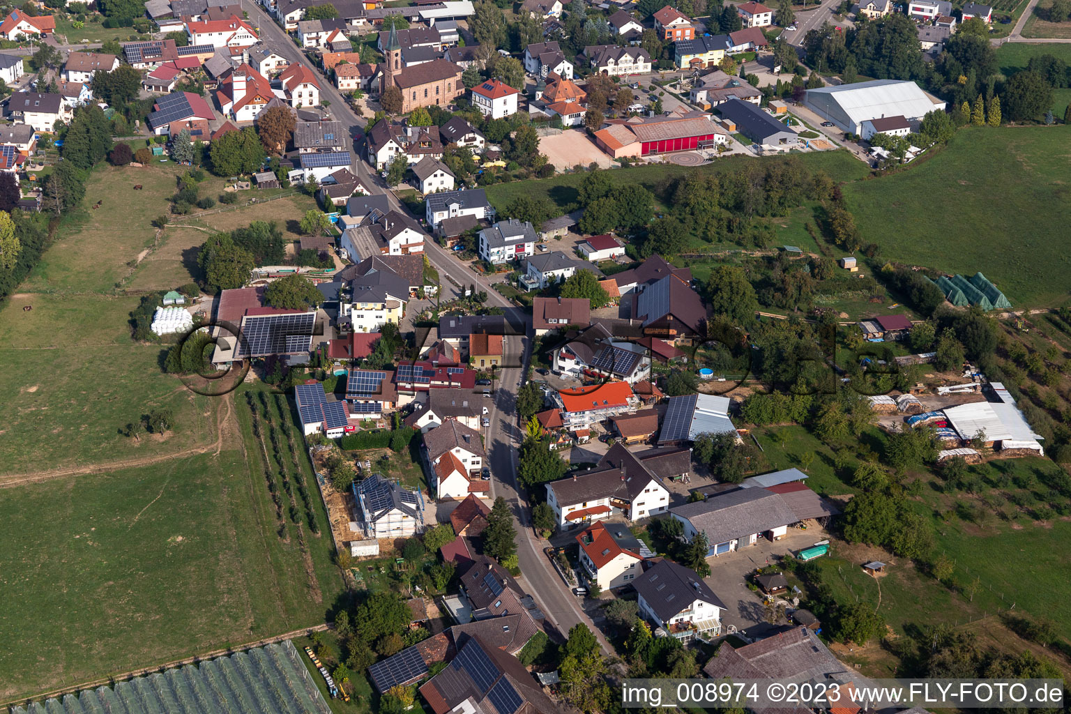 Schrägluftbild von Ortsteil Nesselried in Appenweier im Bundesland Baden-Württemberg, Deutschland
