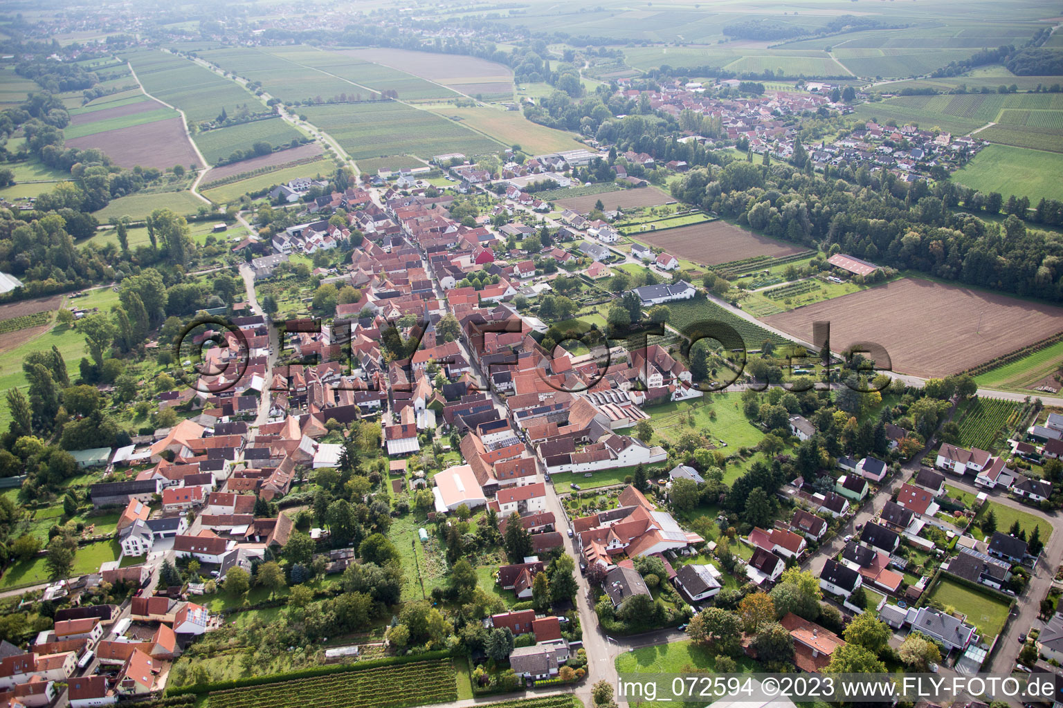 Ortsteil Heuchelheim in Heuchelheim-Klingen im Bundesland Rheinland-Pfalz, Deutschland aus der Luft
