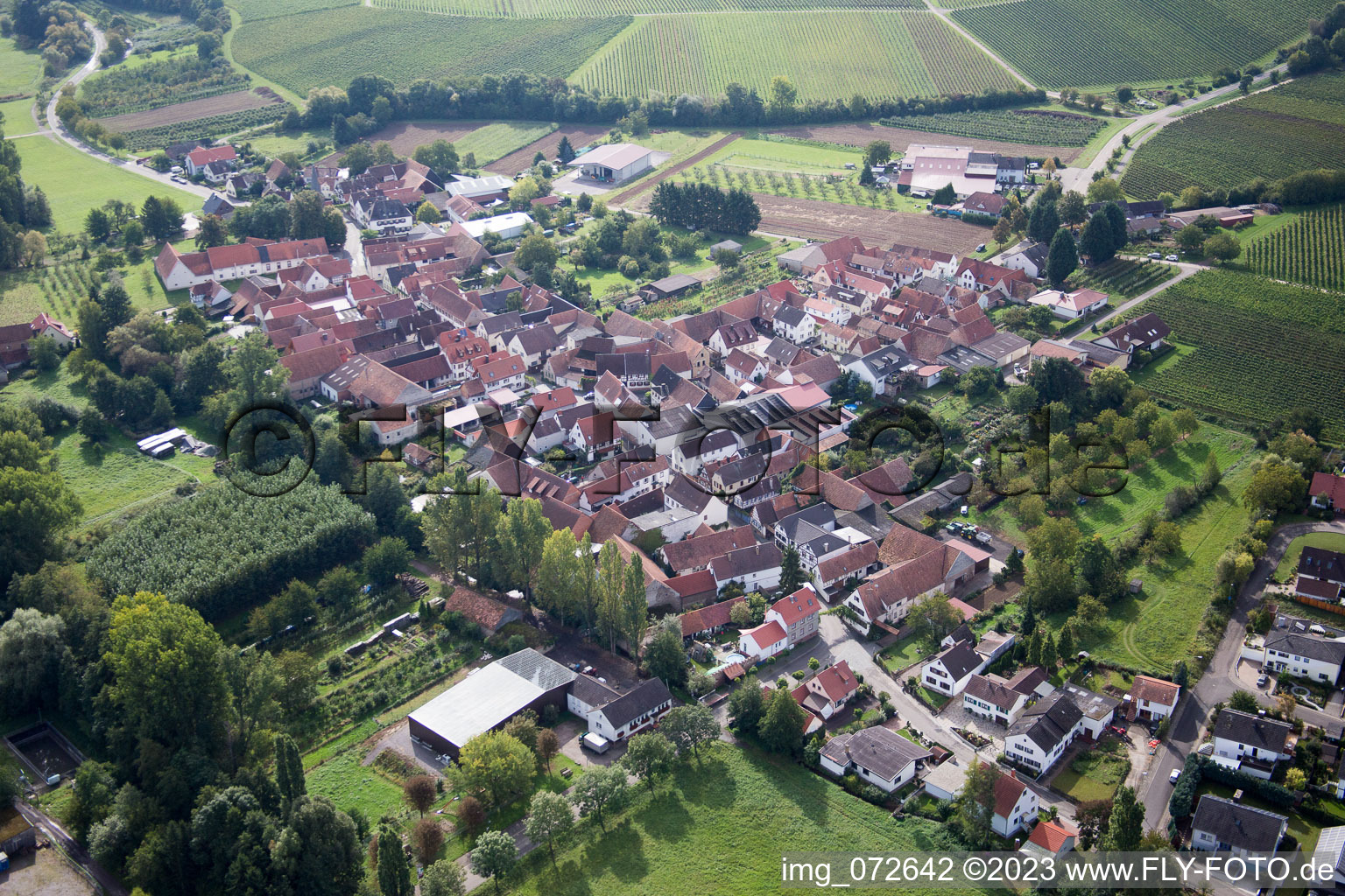 Ortsteil Klingen in Heuchelheim-Klingen im Bundesland Rheinland-Pfalz, Deutschland von oben gesehen