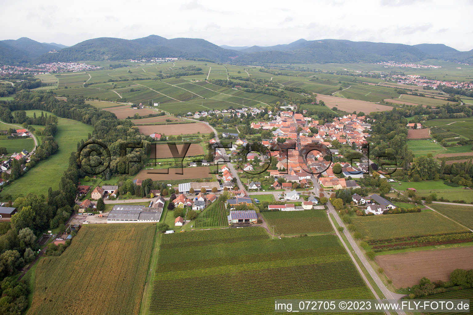 Luftaufnahme von Ortsteil Klingen in Heuchelheim-Klingen im Bundesland Rheinland-Pfalz, Deutschland