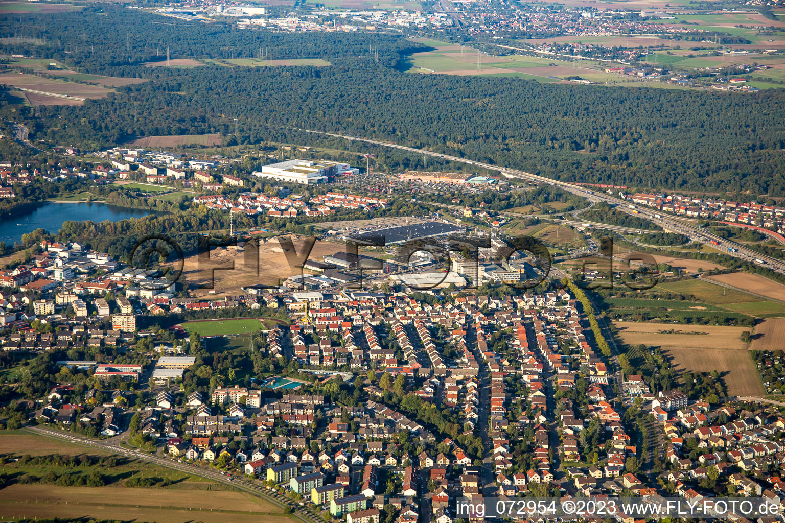 Luftaufnahme von Brühl, Gewerbegebiet Schütte-Lanz-Park im Bundesland Baden-Württemberg, Deutschland