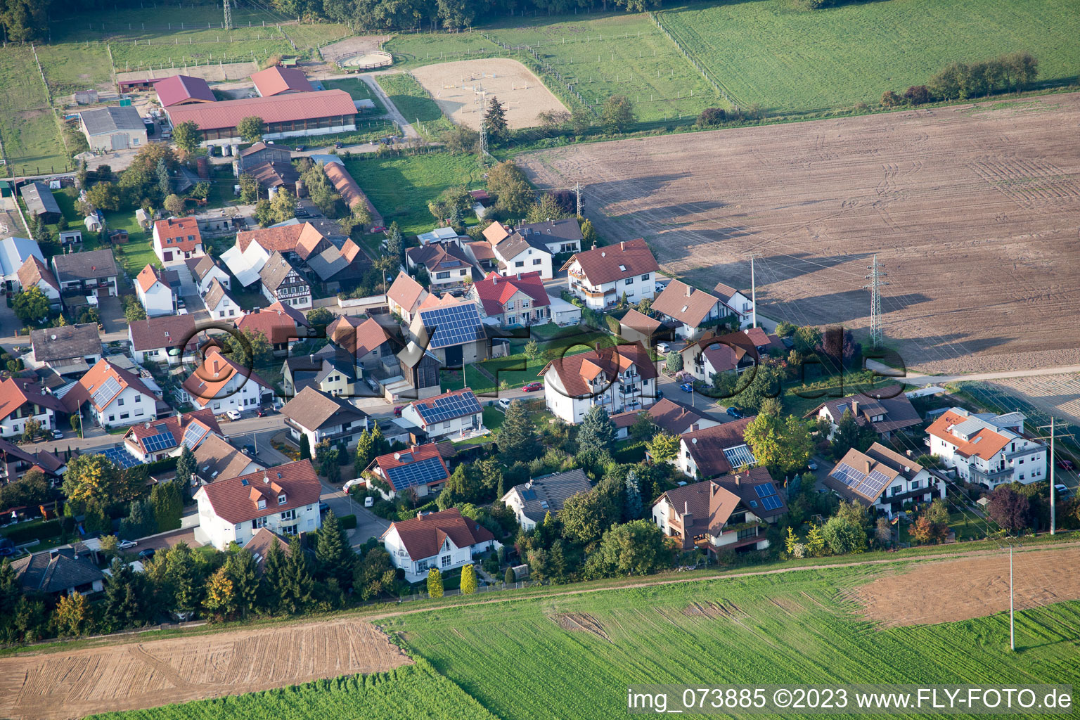 Ortsteil Minderslachen in Kandel im Bundesland Rheinland-Pfalz, Deutschland aus der Luft