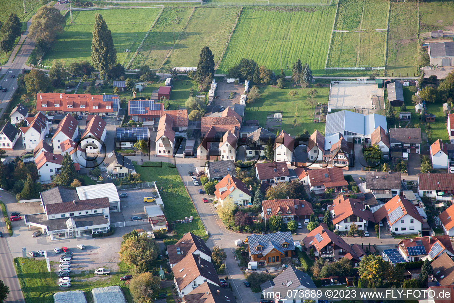 Ortsteil Minderslachen in Kandel im Bundesland Rheinland-Pfalz, Deutschland aus der Vogelperspektive