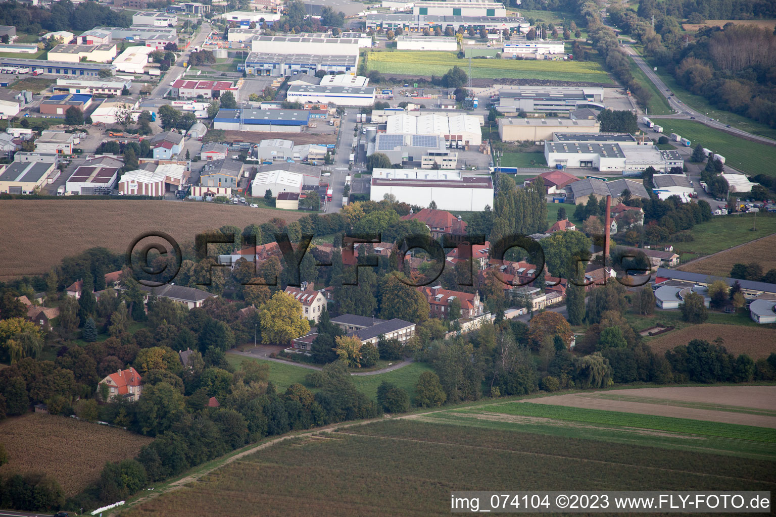 Luftaufnahme von Reichstett, Gewerbegebiet im Bundesland Bas-Rhin, Frankreich