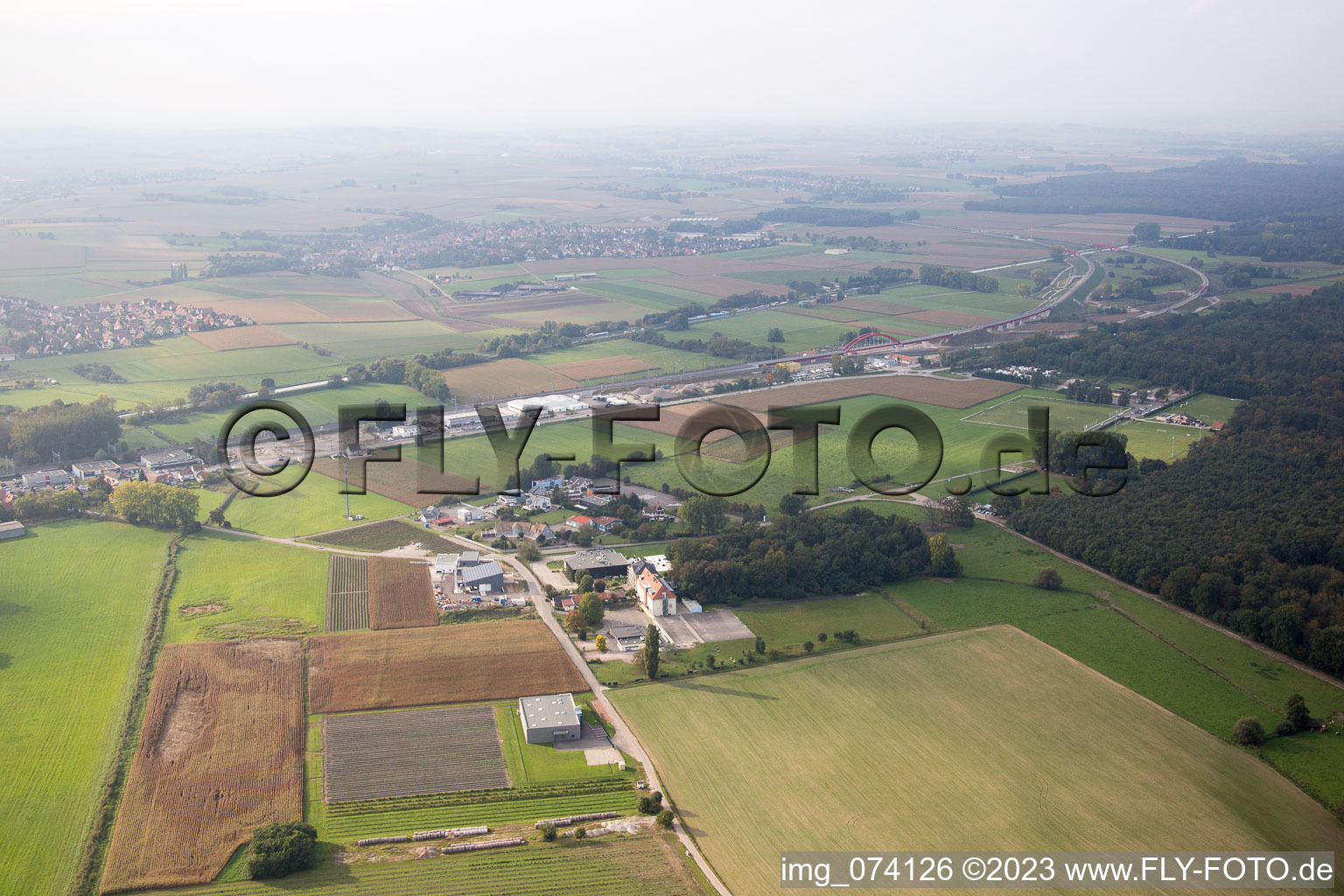 Luftaufnahme von Vendenheim im Bundesland Bas-Rhin, Frankreich
