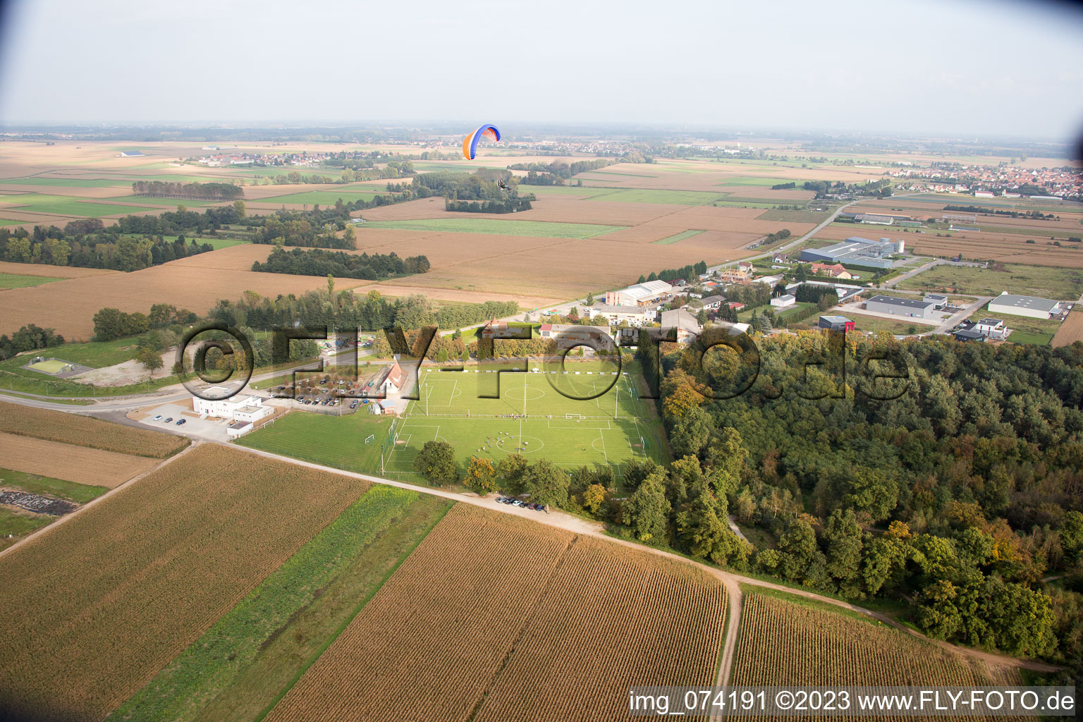 Luftaufnahme von Geudertheim im Bundesland Bas-Rhin, Frankreich