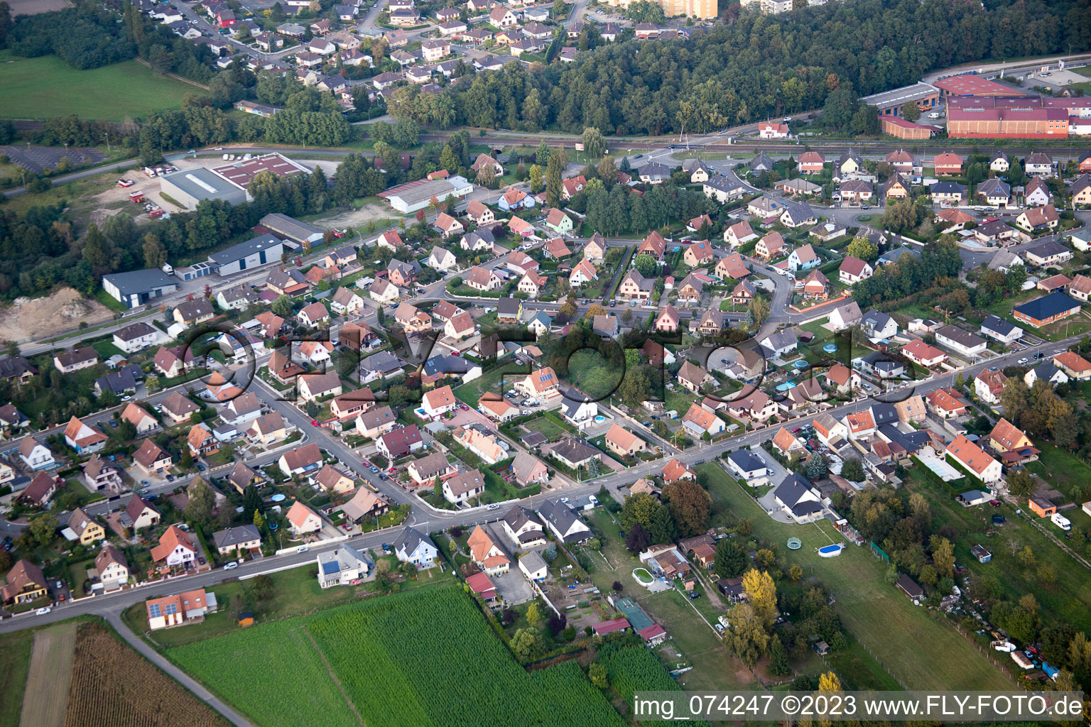 Luftbild von Bischwiller im Bundesland Bas-Rhin, Frankreich