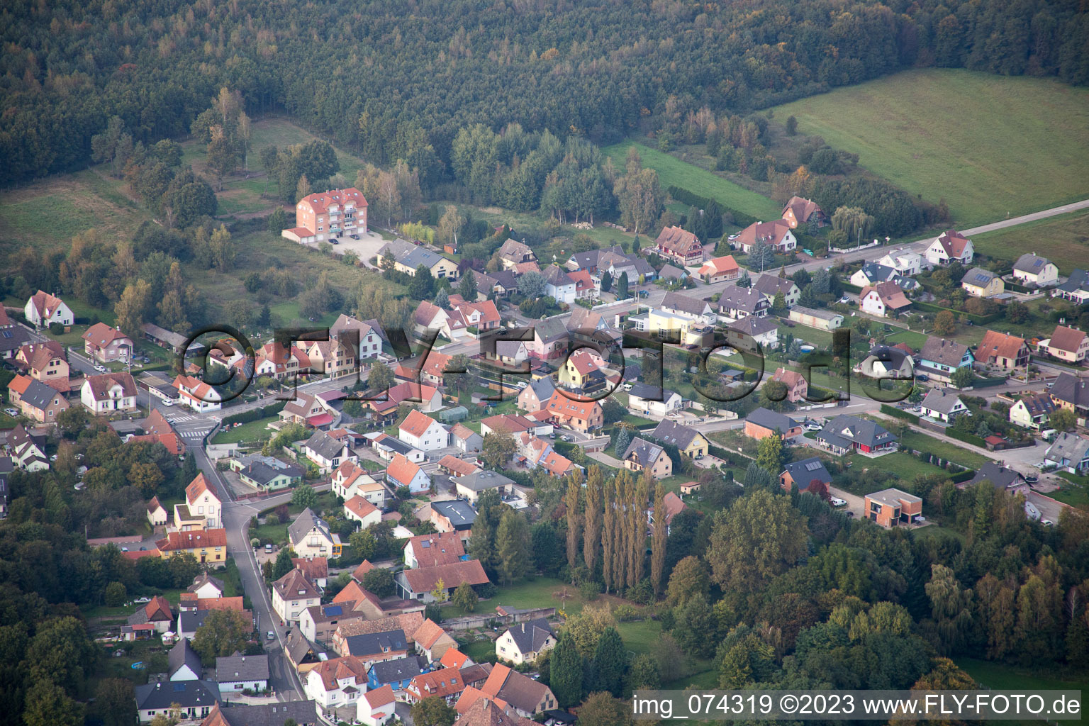Luftaufnahme von Schirrhoffen im Bundesland Bas-Rhin, Frankreich