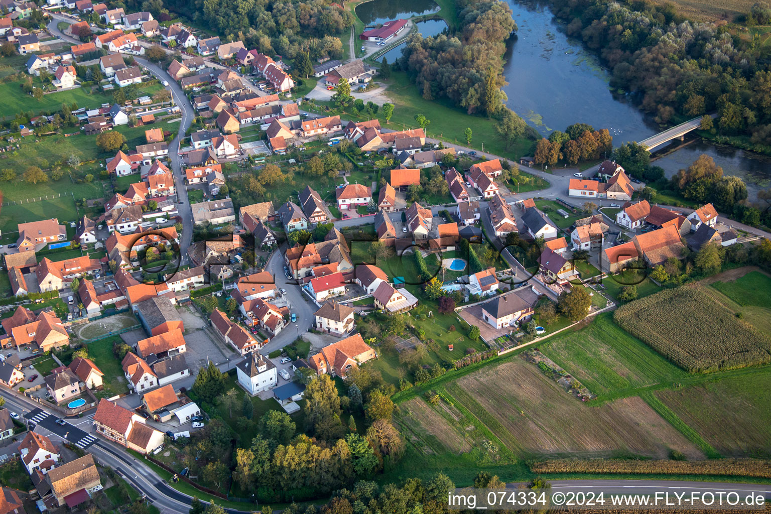 Luftbild von Pont Auenheim in Rountzenheim im Bundesland Bas-Rhin, Frankreich