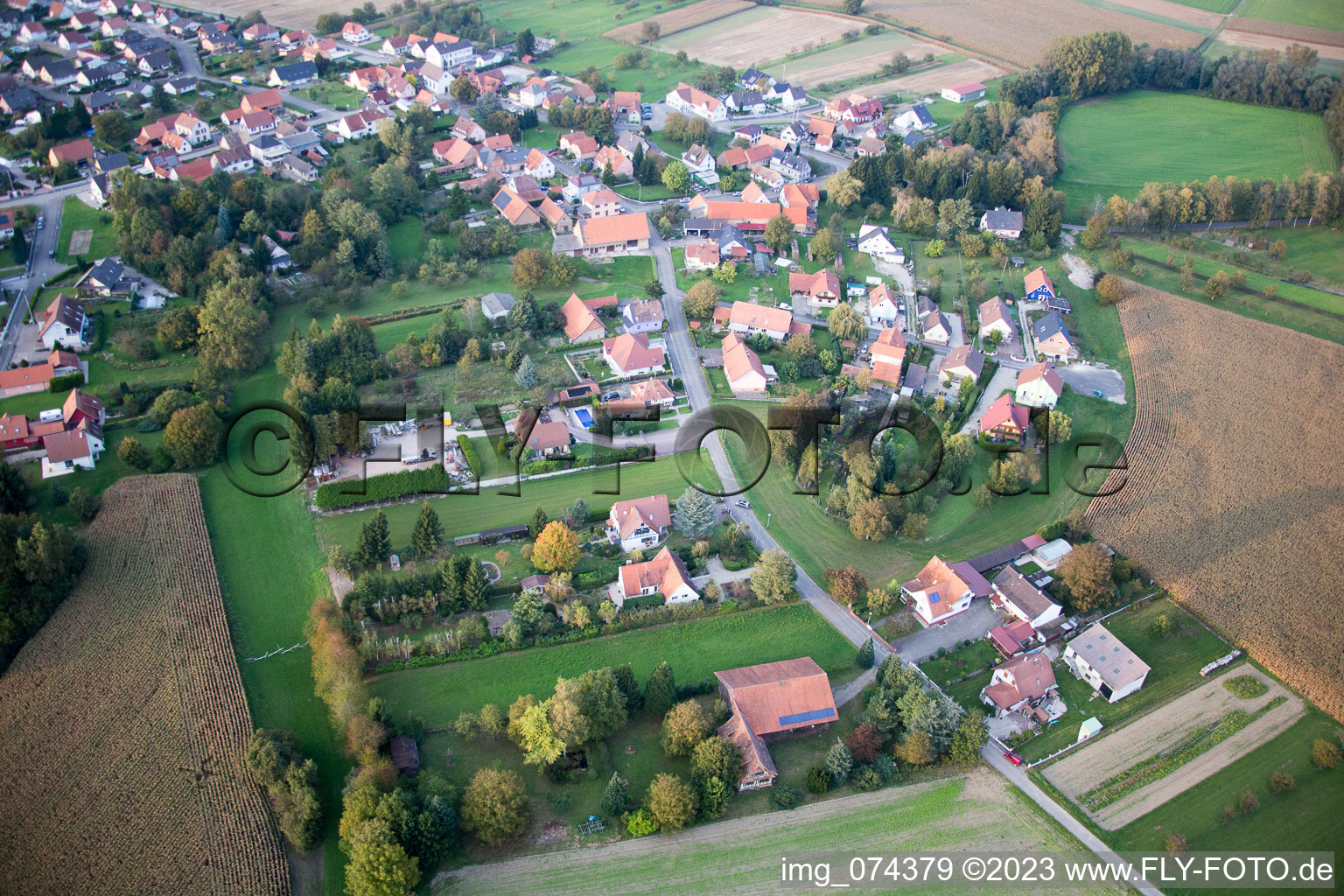 Neuhaeusel im Bundesland Bas-Rhin, Frankreich von oben gesehen