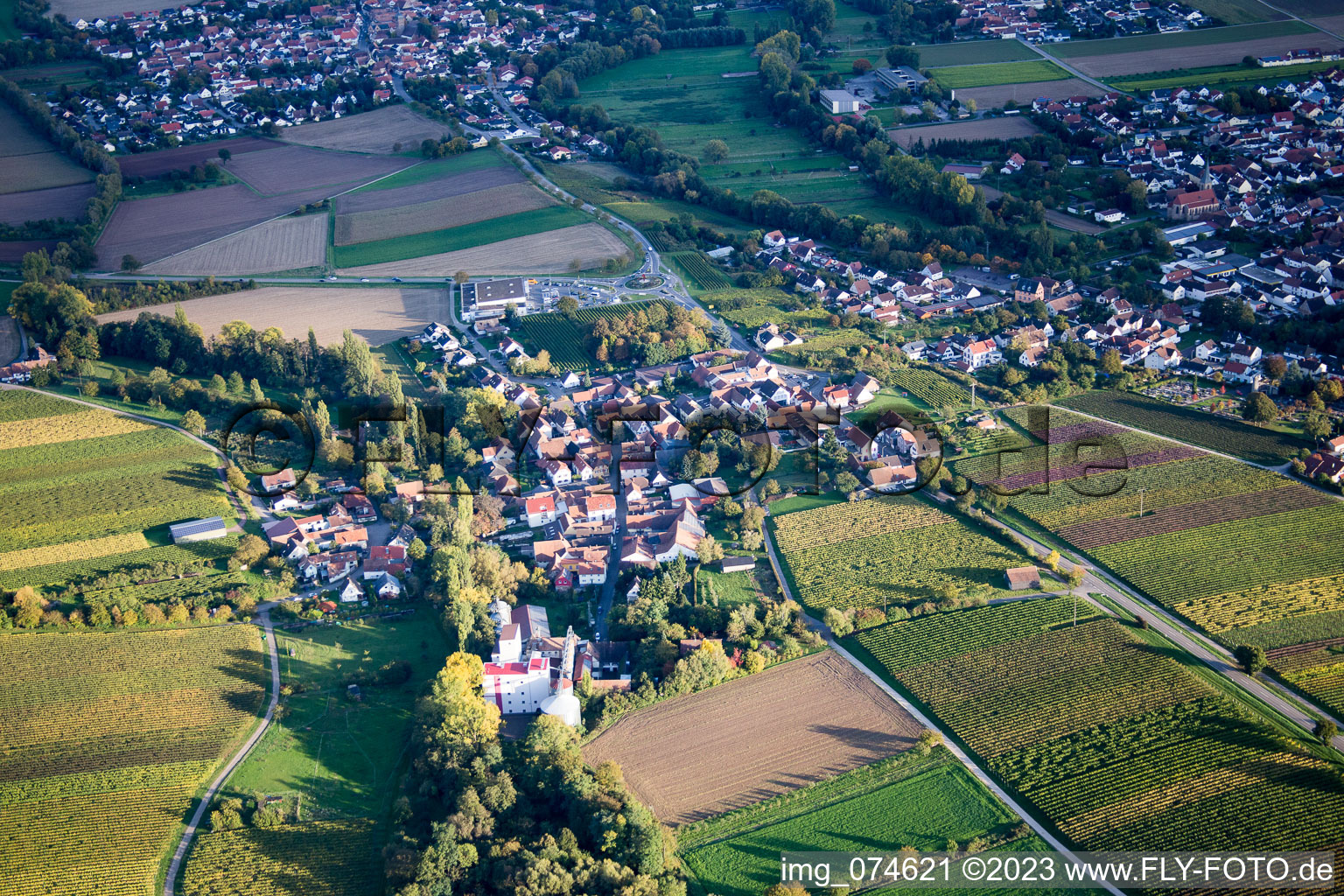 Ortsteil Appenhofen in Billigheim-Ingenheim im Bundesland Rheinland-Pfalz, Deutschland vom Flugzeug aus