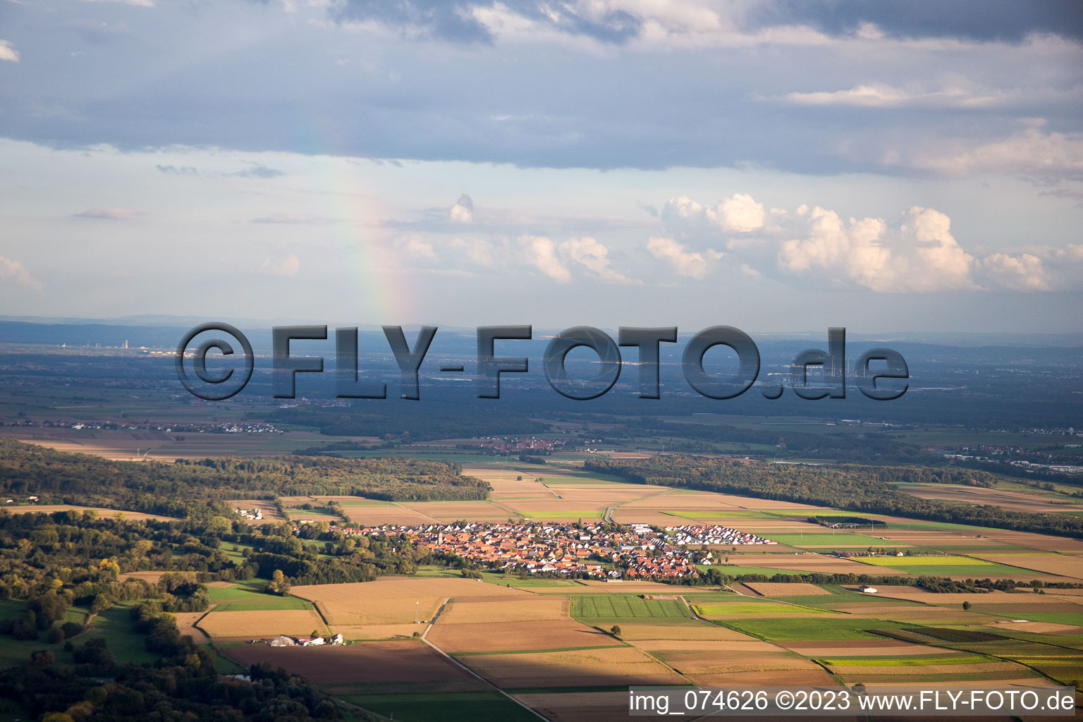 Steinweiler im Bundesland Rheinland-Pfalz, Deutschland vom Flugzeug aus