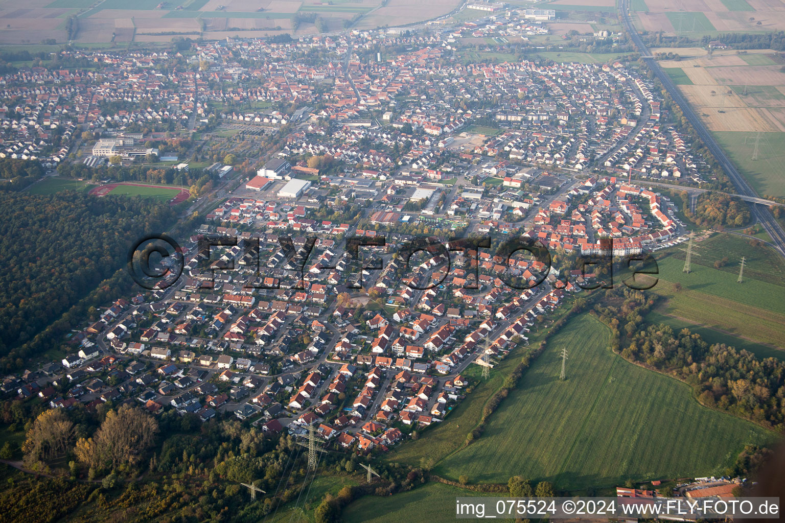 Rülzheim im Bundesland Rheinland-Pfalz, Deutschland von oben gesehen