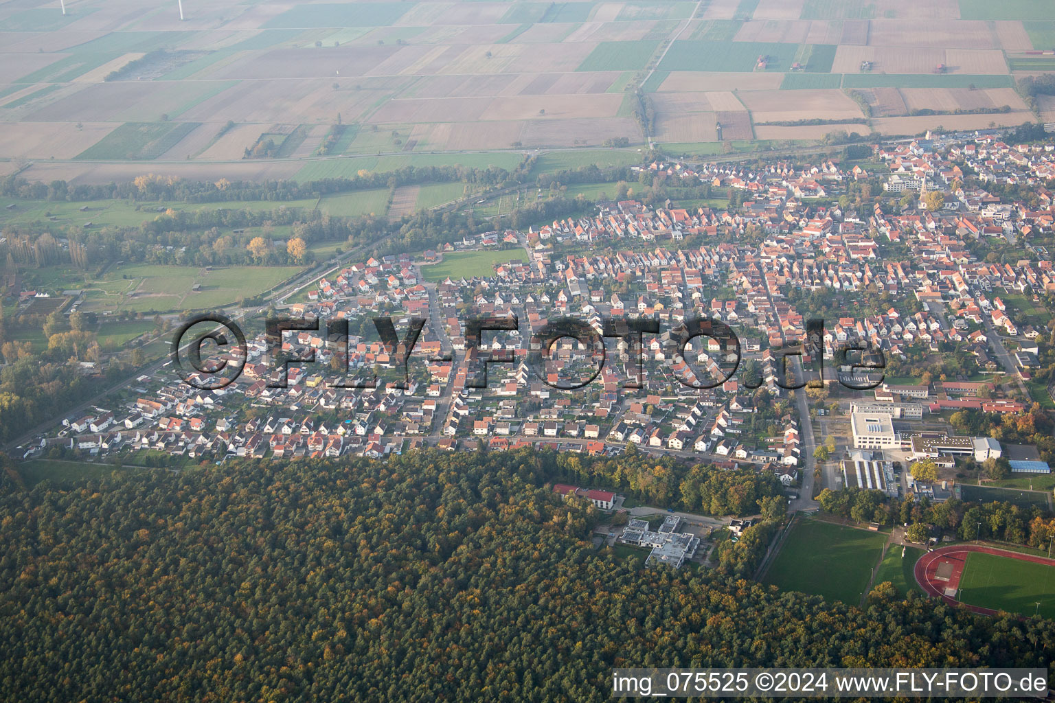 Rülzheim im Bundesland Rheinland-Pfalz, Deutschland vom Flugzeug aus