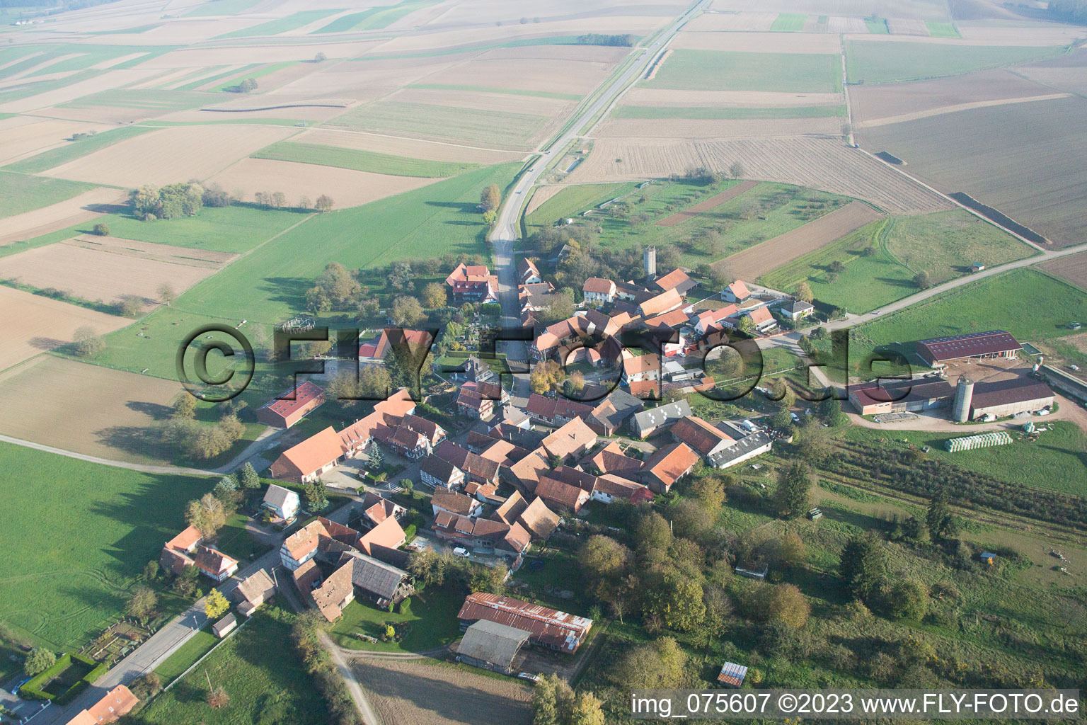 Luftbild von Kuhlendorf im Bundesland Bas-Rhin, Frankreich