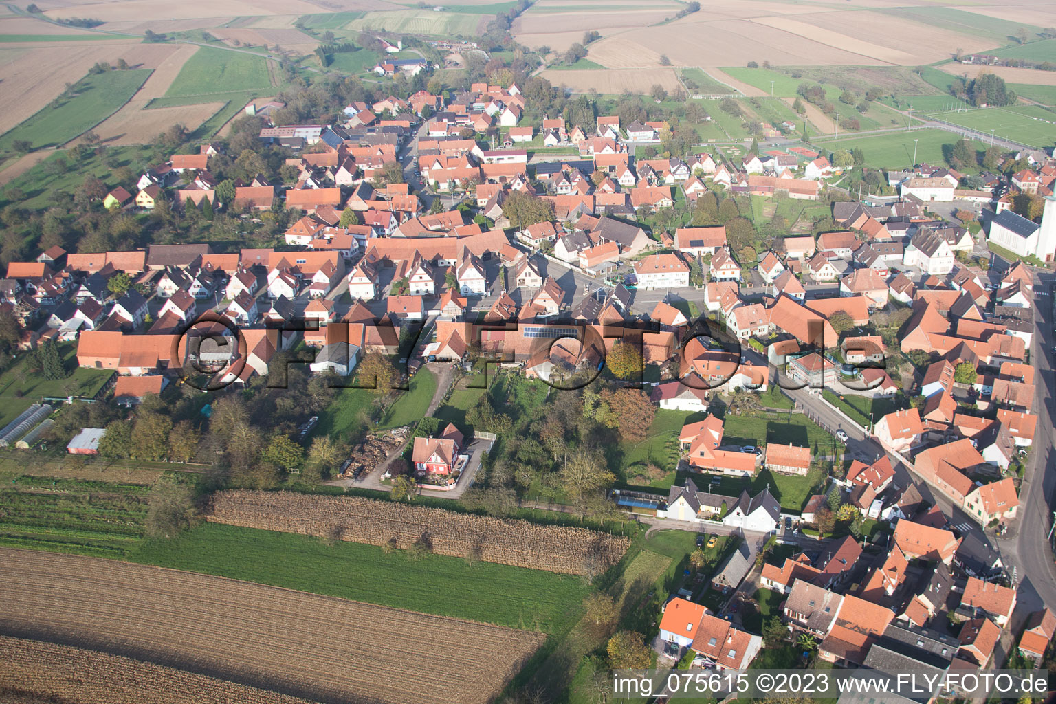 Luftaufnahme von Rittershoffen im Bundesland Bas-Rhin, Frankreich