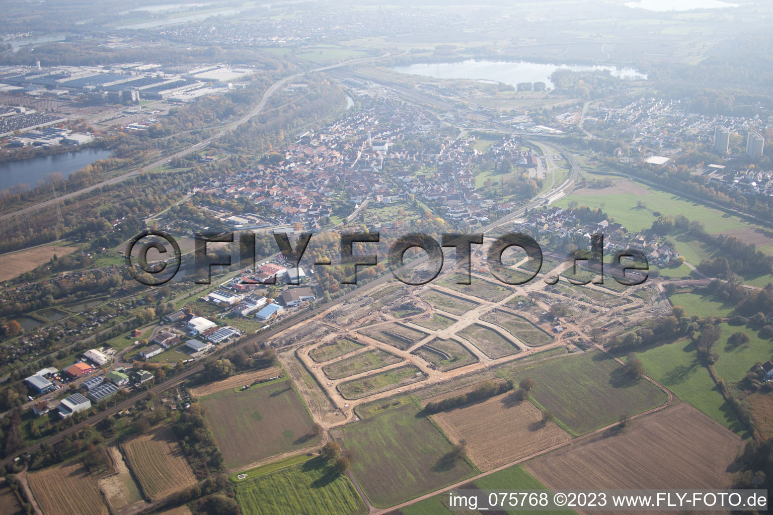 Luftaufnahme von Wörth am Rhein, Neubaugebiet Niederwiesen im Bundesland Rheinland-Pfalz, Deutschland