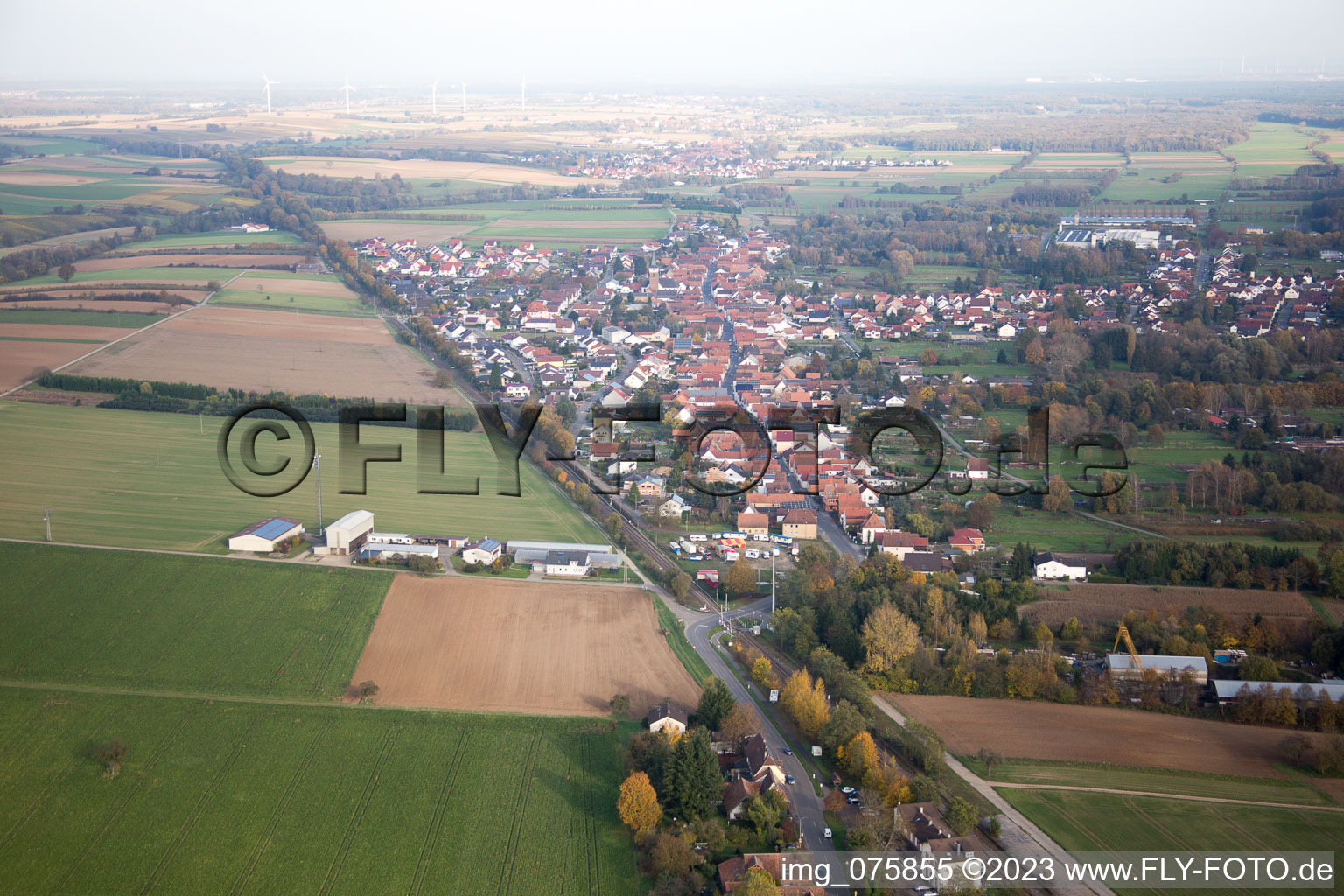 Ortsteil Schaidt in Wörth am Rhein im Bundesland Rheinland-Pfalz, Deutschland vom Flugzeug aus