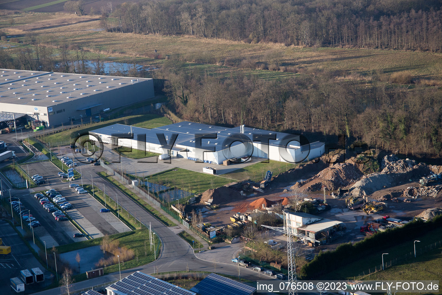 Luftaufnahme von Minderslachen, Gewerbegebiet Horst, Alfa Aesar GmbH in Kandel im Bundesland Rheinland-Pfalz, Deutschland