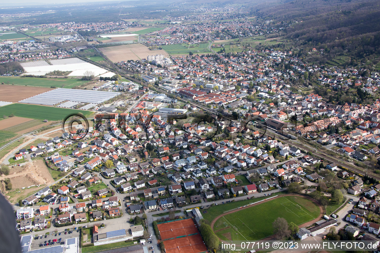 Zwingenberg im Bundesland Hessen, Deutschland vom Flugzeug aus