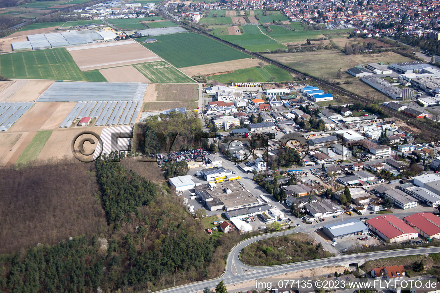 Schrägluftbild von Alsbach-Hänlein, Industriegebiet Sandwiese in Alsbach-Hähnlein im Bundesland Hessen, Deutschland