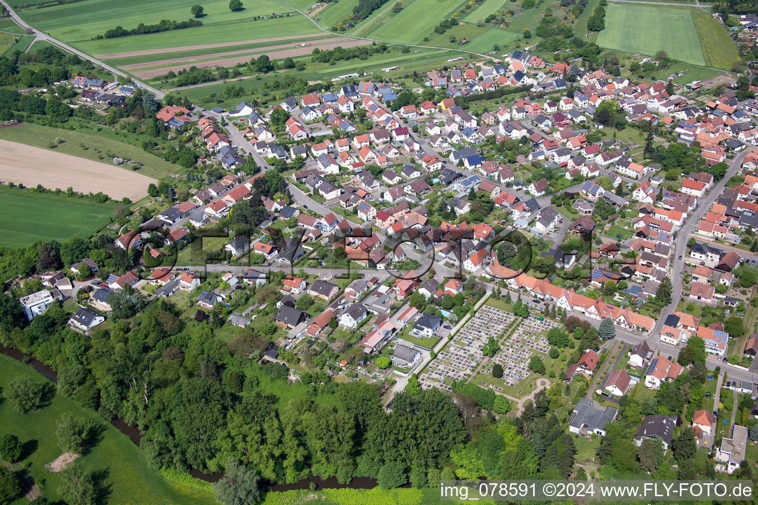 Schrägluftbild von Dorf - Ansicht in Berg (Pfalz) im Bundesland Rheinland-Pfalz, Deutschland