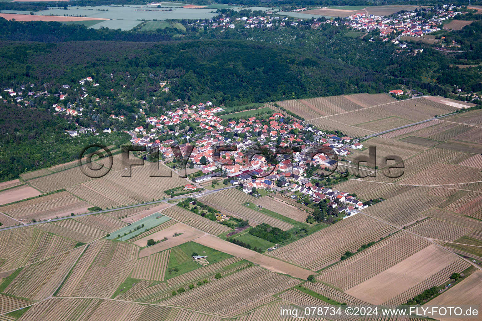 Luftbild von Ortsansicht der Straßen und Häuser der Wohngebiete im Ortsteil Am Münchberg in Bobenheim am Berg im Bundesland Rheinland-Pfalz, Deutschland