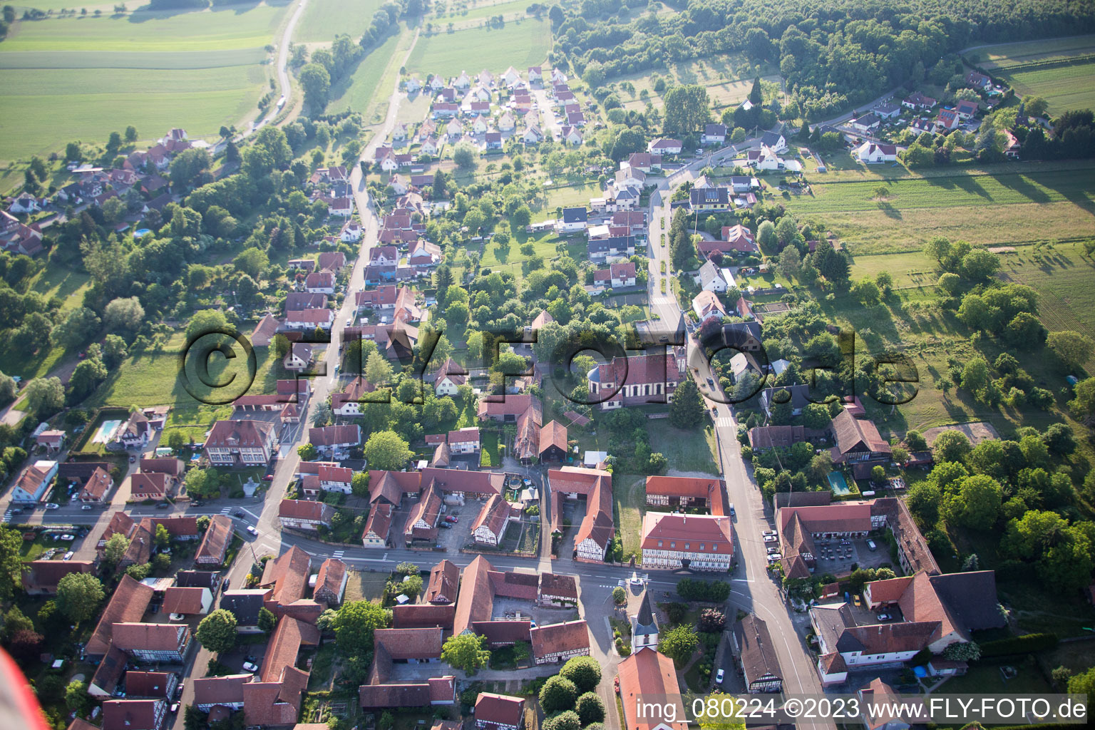 Luftbild von Kutzenhausen im Bundesland Bas-Rhin, Frankreich