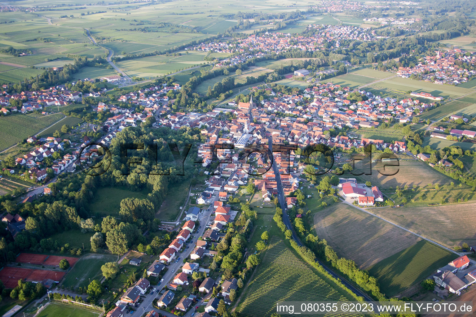 Ortsteil Ingenheim in Billigheim-Ingenheim im Bundesland Rheinland-Pfalz, Deutschland von der Drohne aus gesehen