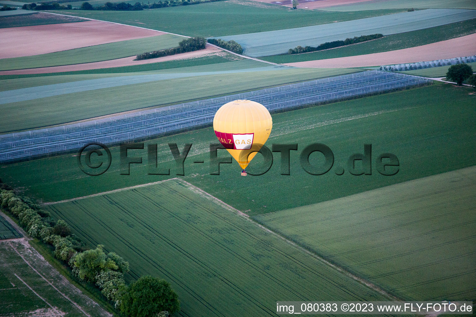 Heissluftballon im Ortsteil Herxheim in Herxheim bei Landau/Pfalz im Bundesland Rheinland-Pfalz, Deutschland