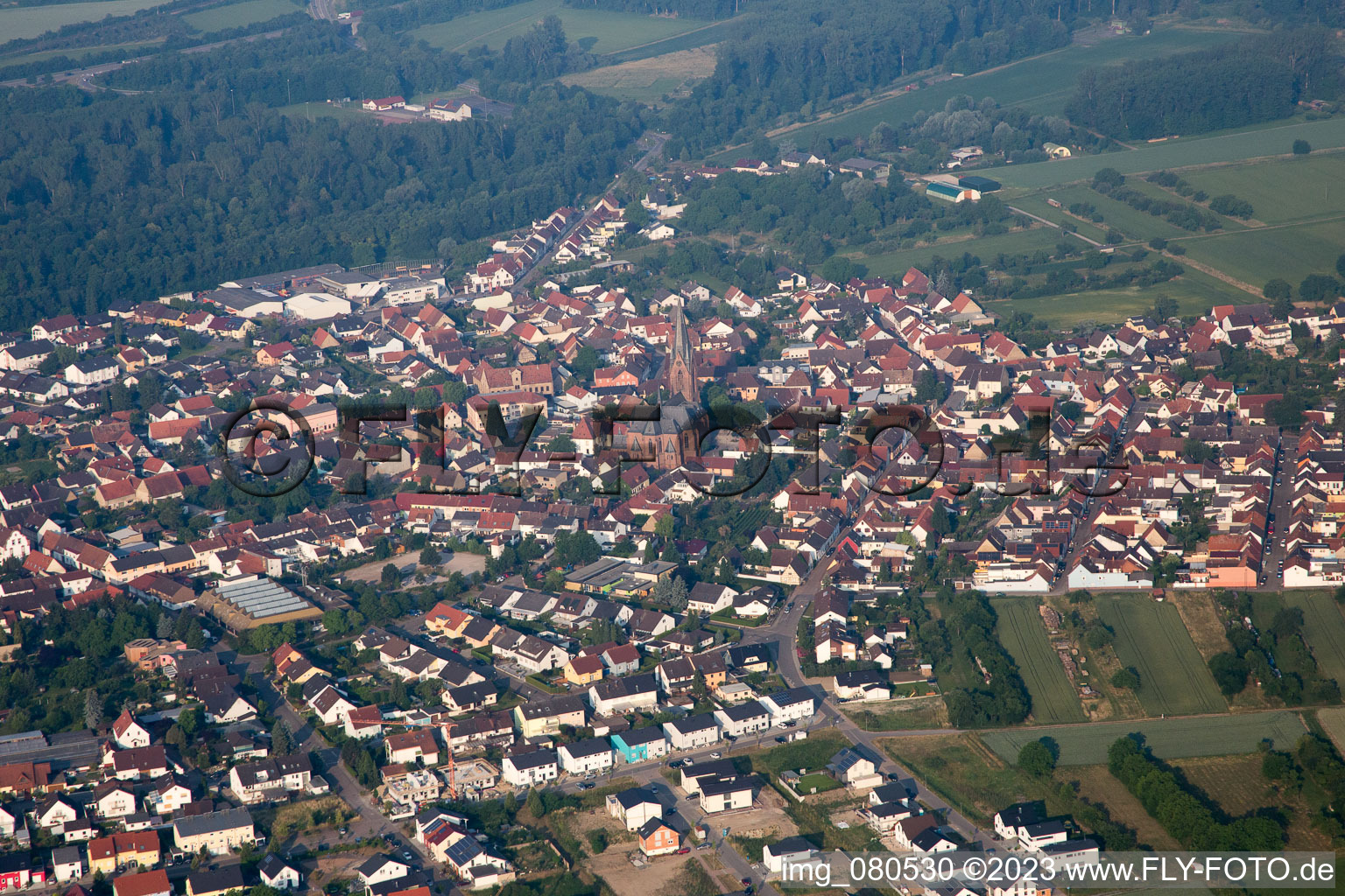 Luftbild von Von Nordosten im Ortsteil Rheinsheim in Philippsburg im Bundesland Baden-Württemberg, Deutschland