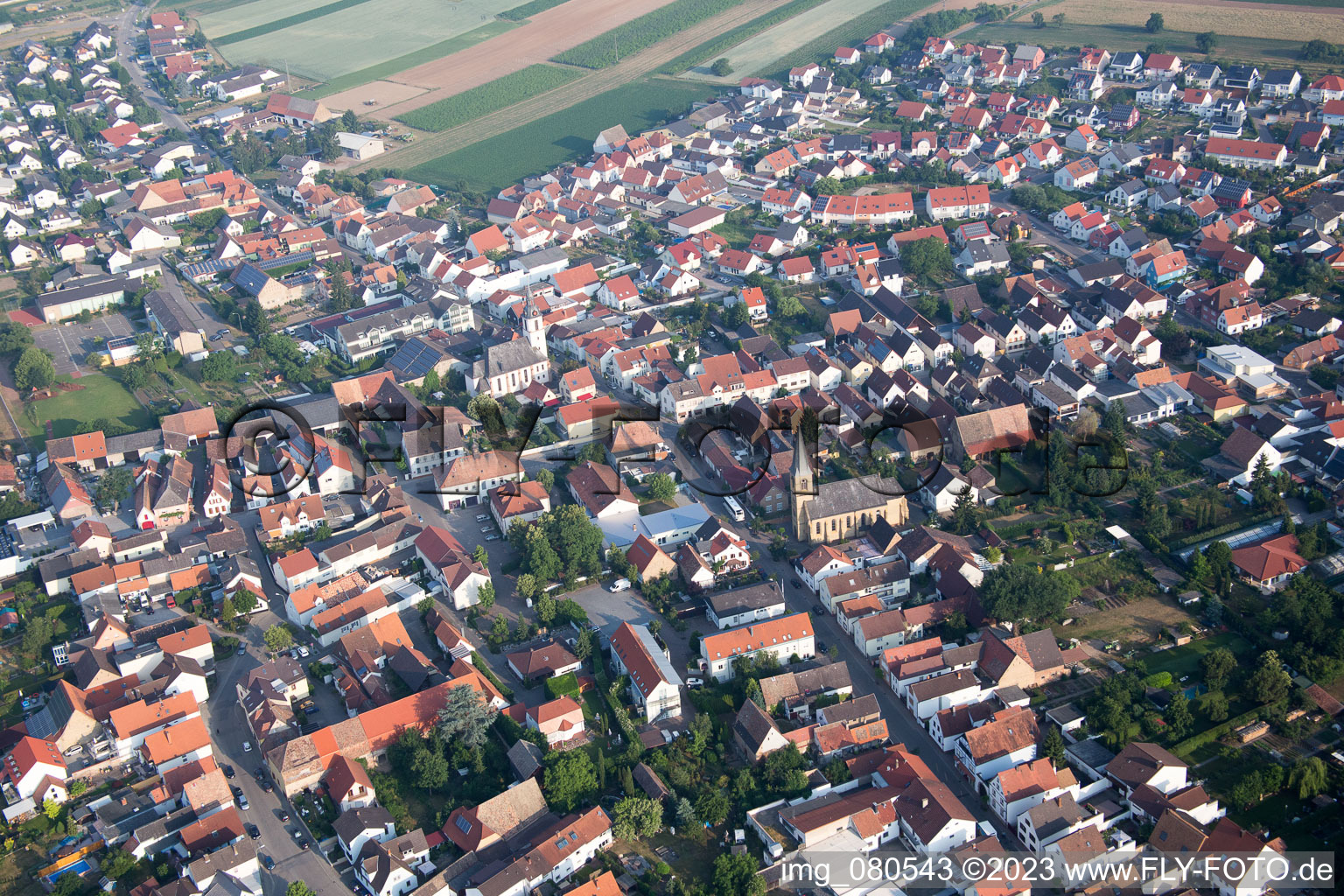 Schrägluftbild von Ortsteil Mechtersheim in Römerberg im Bundesland Rheinland-Pfalz, Deutschland