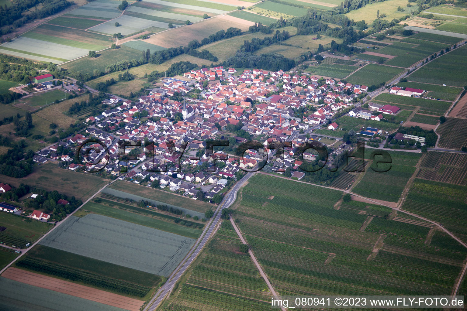 Schrägluftbild von Venningen im Bundesland Rheinland-Pfalz, Deutschland