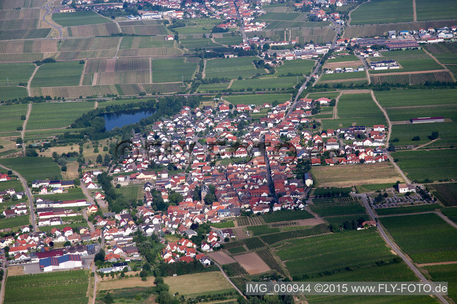 Schrägluftbild von Kirrweiler im Bundesland Rheinland-Pfalz, Deutschland
