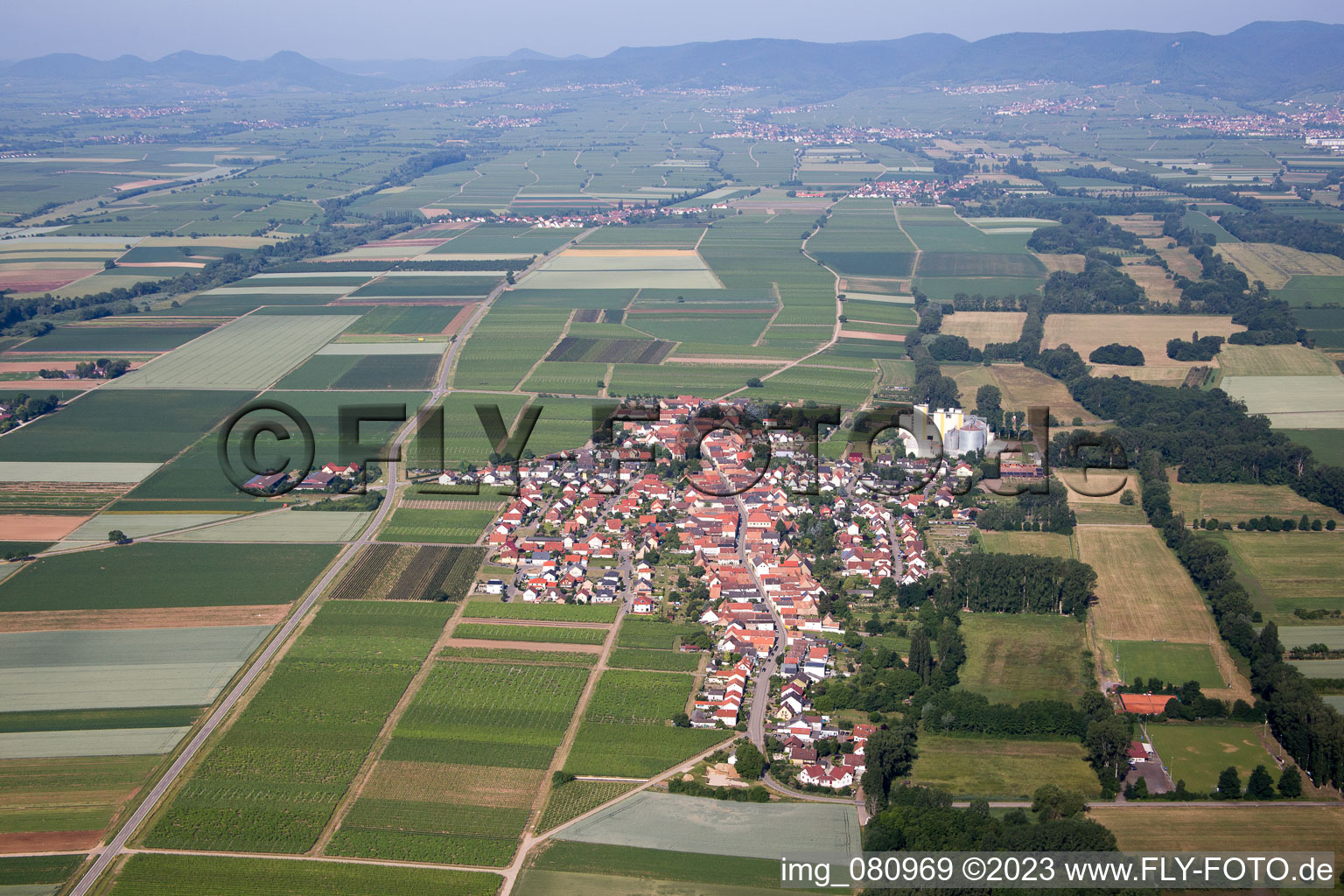 Schrägluftbild von Freimersheim im Bundesland Rheinland-Pfalz, Deutschland