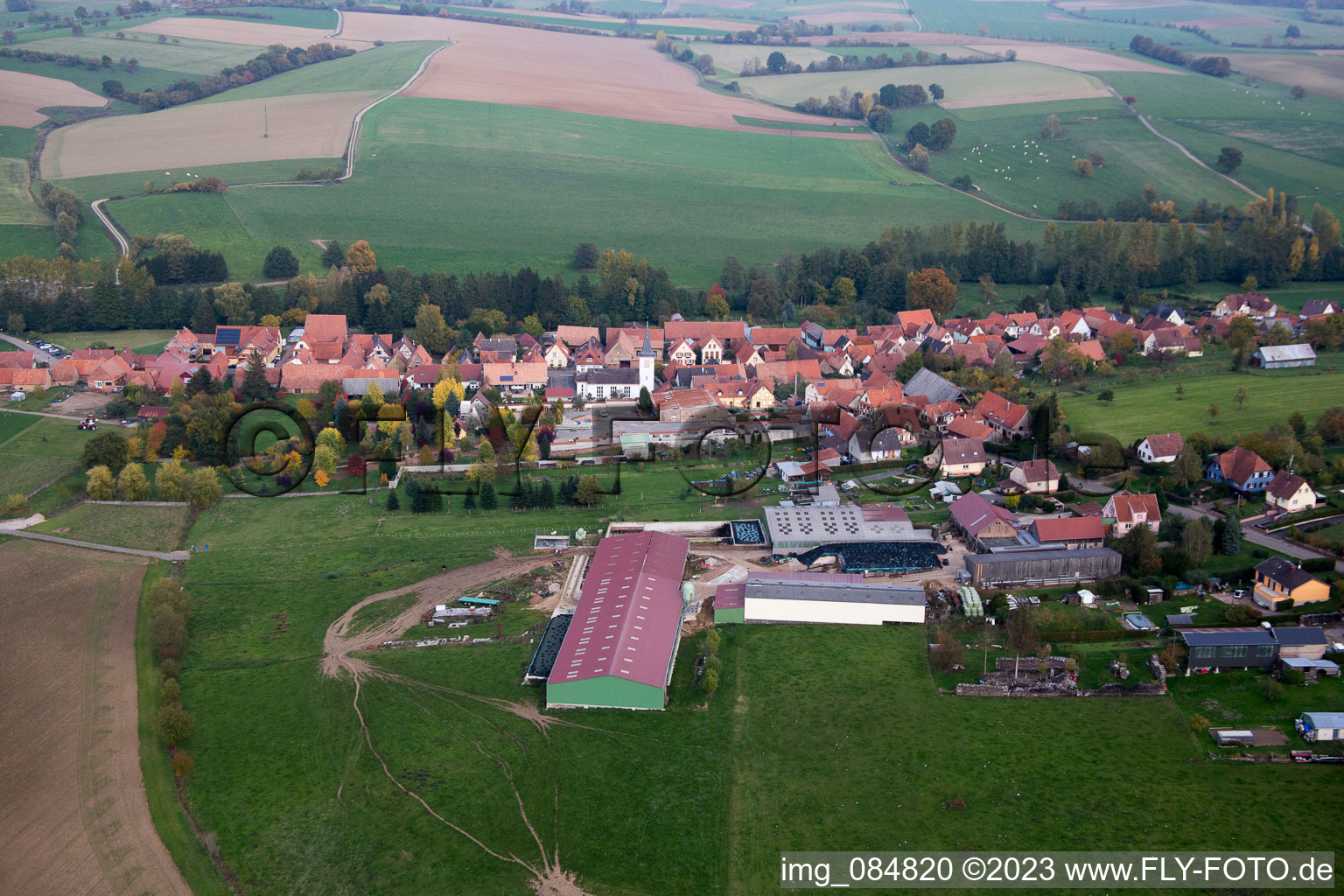 Luftbild von Bischholtz im Bundesland Bas-Rhin, Frankreich