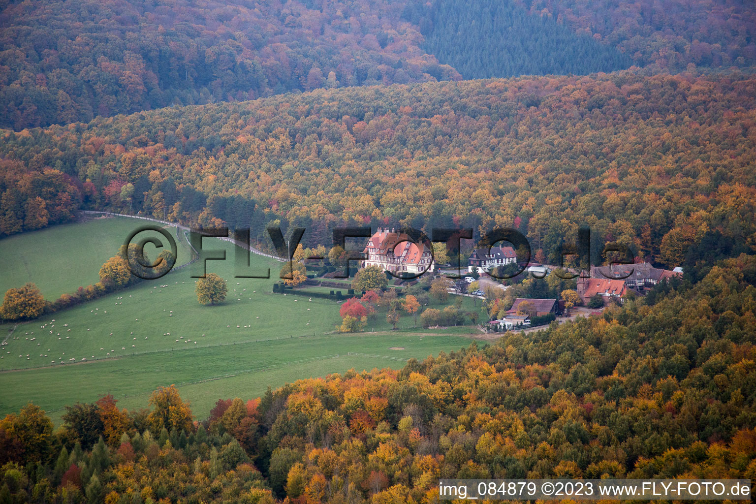 Niederbronn-les-Bains, Villa le Riessack im Bundesland Bas-Rhin, Frankreich vom Flugzeug aus