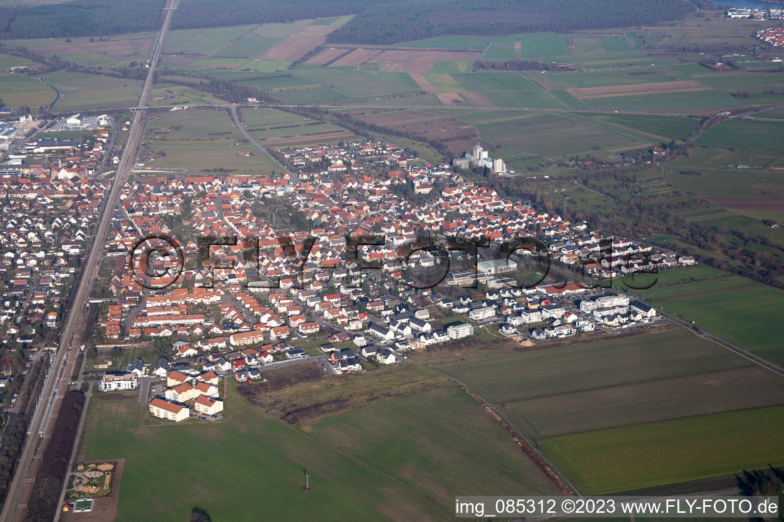 Luftbild von Ortsteil Friedrichstal in Stutensee im Bundesland Baden-Württemberg, Deutschland