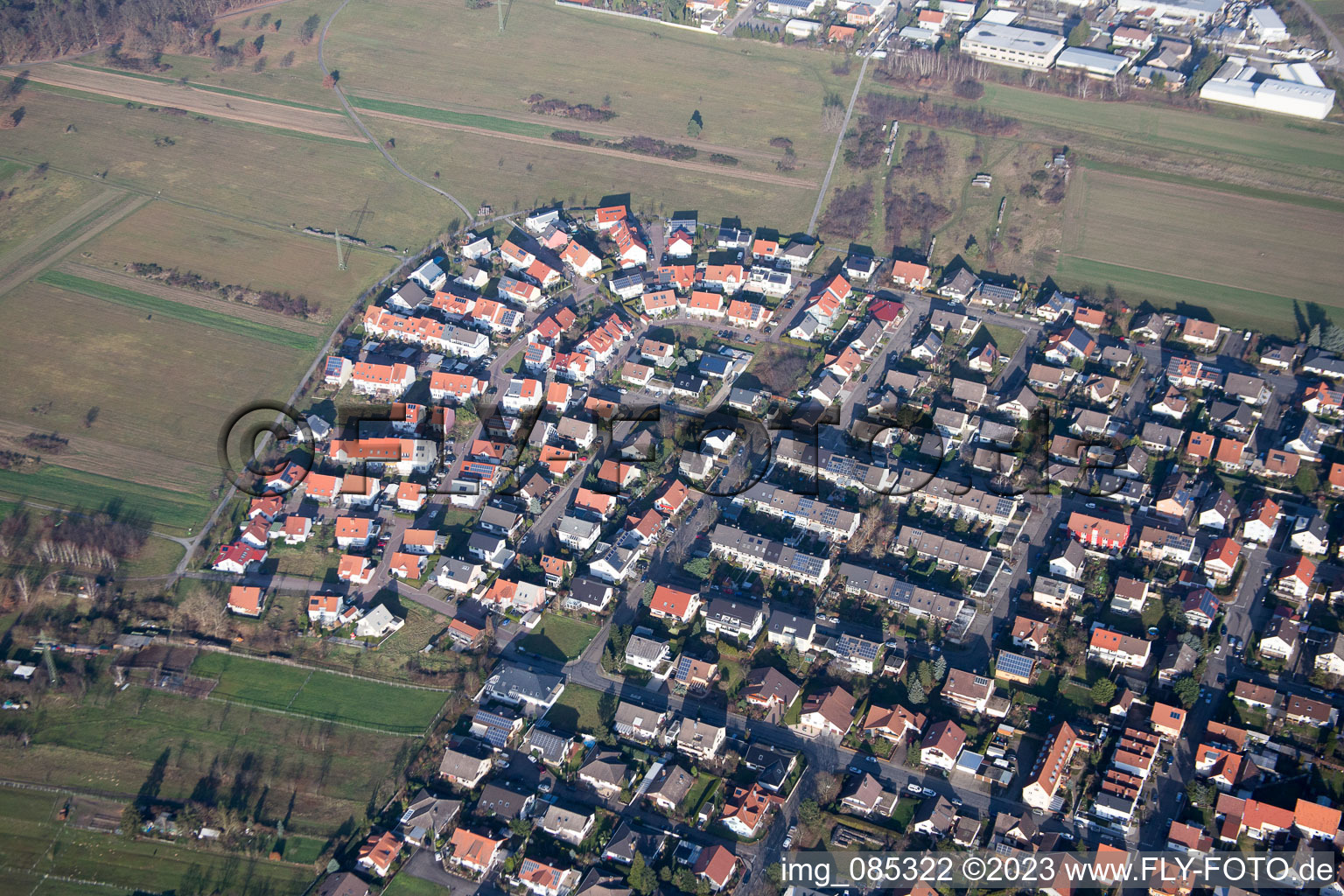 Luftbild von Ortsteil Spöck in Stutensee im Bundesland Baden-Württemberg, Deutschland