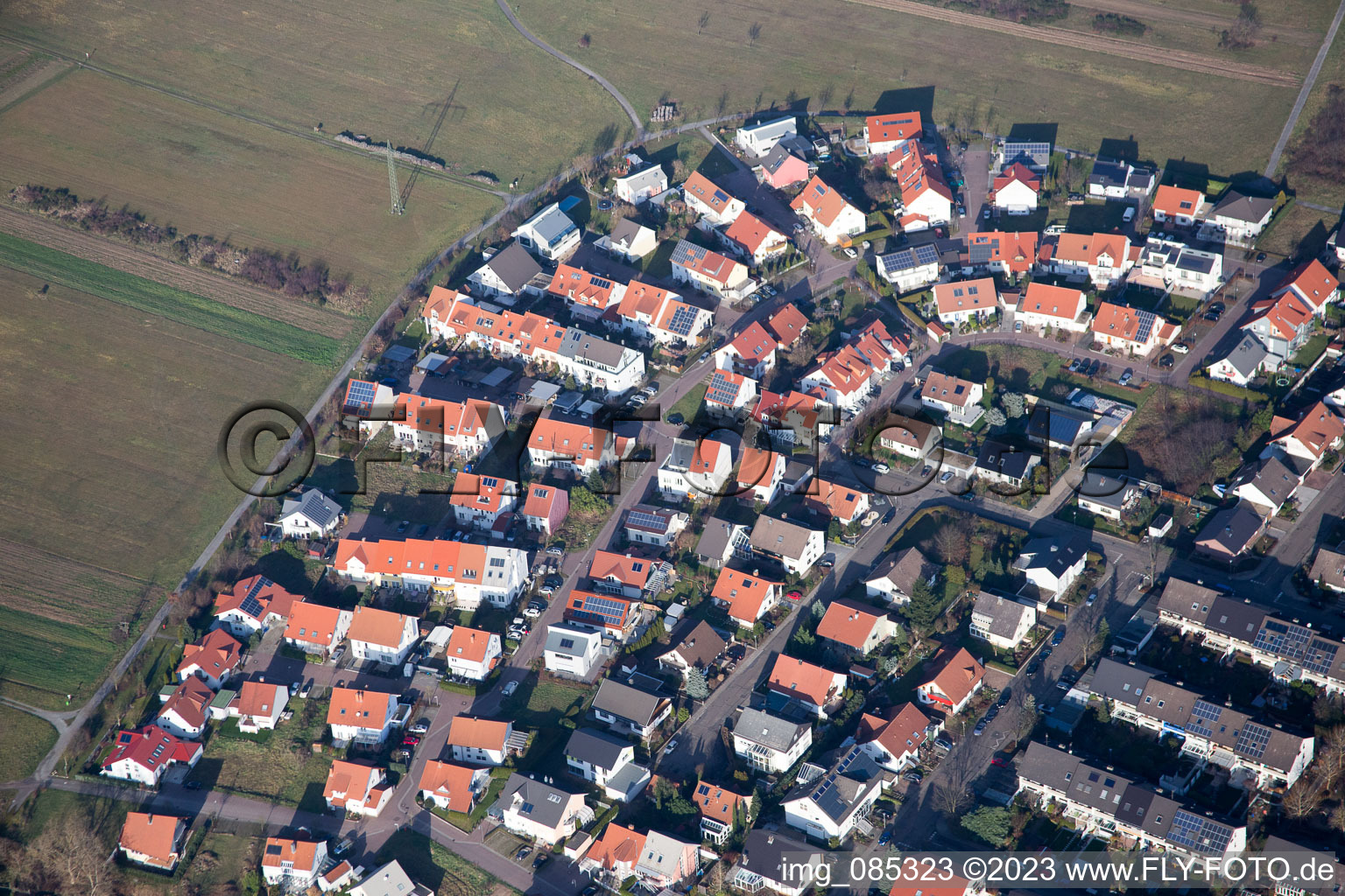 Luftaufnahme von Ortsteil Spöck in Stutensee im Bundesland Baden-Württemberg, Deutschland