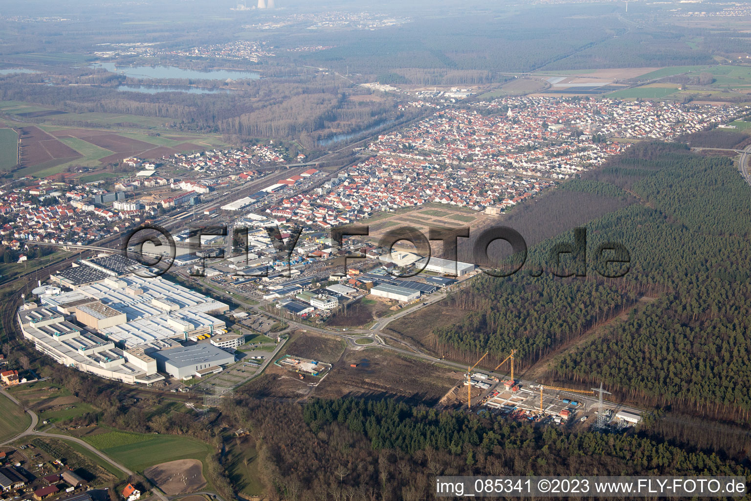 Ortsteil Graben in Graben-Neudorf im Bundesland Baden-Württemberg, Deutschland vom Flugzeug aus