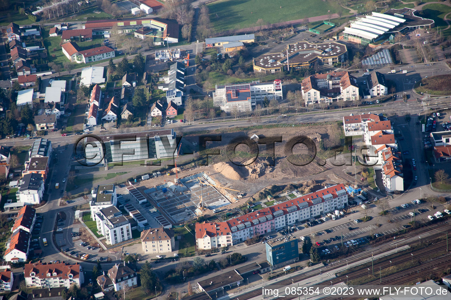 Luftbild von Bahnhofsring Baustelle im Ortsteil Graben in Graben-Neudorf im Bundesland Baden-Württemberg, Deutschland