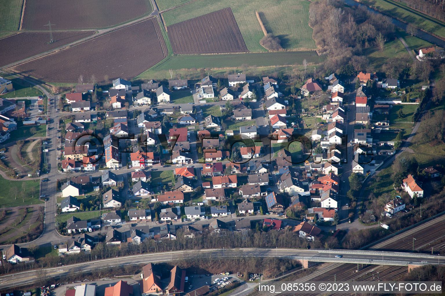 Ortsteil Graben in Graben-Neudorf im Bundesland Baden-Württemberg, Deutschland aus der Luft betrachtet