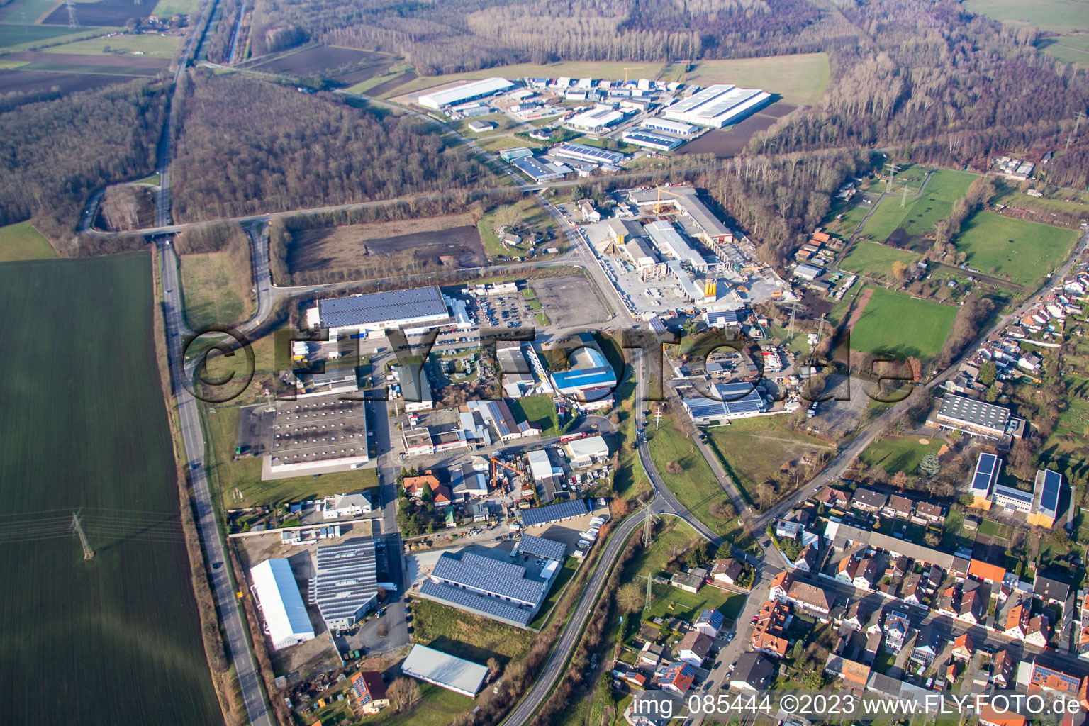 Industriegebiet In den Krautstückern im Ortsteil Huttenheim in Philippsburg im Bundesland Baden-Württemberg, Deutschland