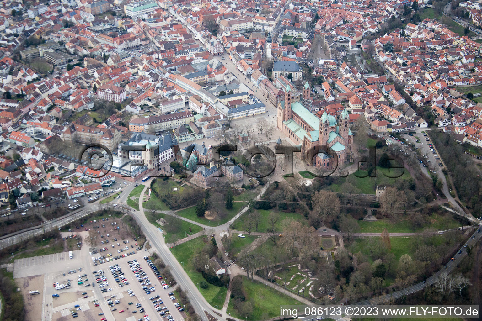 Luftbild von Speyer, Dom im Bundesland Rheinland-Pfalz, Deutschland