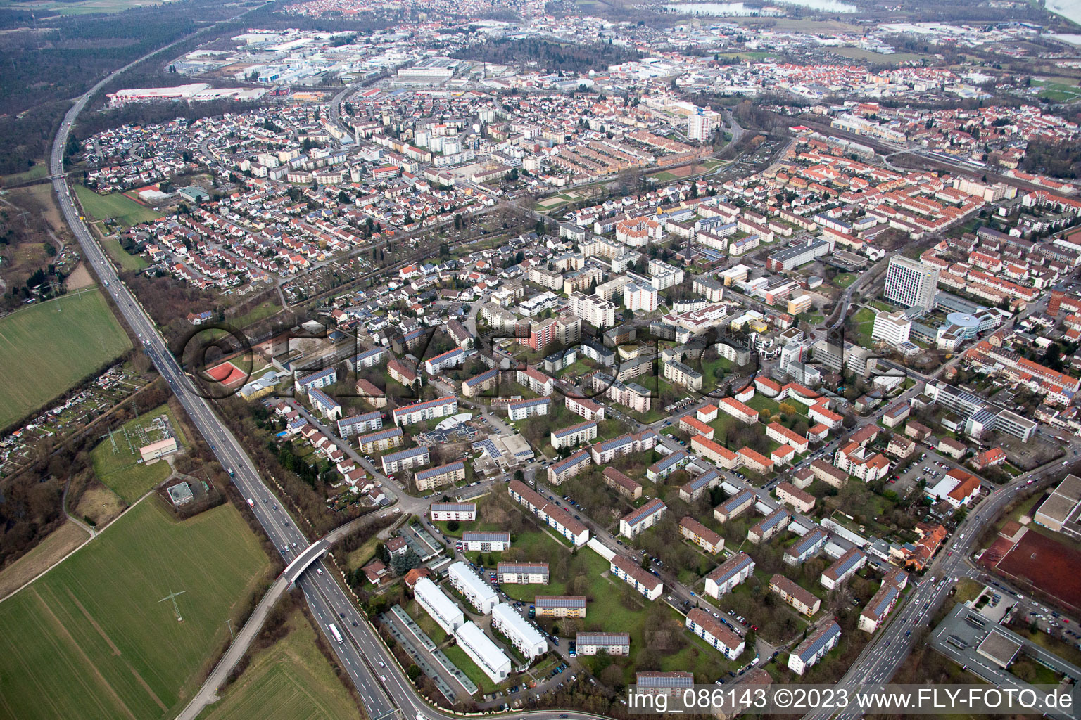 Speyer im Bundesland Rheinland-Pfalz, Deutschland von der Drohne aus gesehen